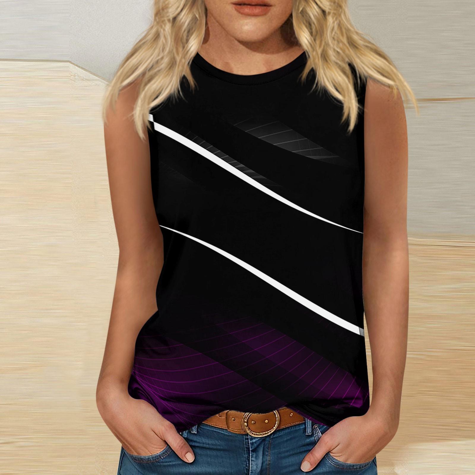 

Жіночі повсякденні туніки, які можна носити з легінсами без рукавів Літні принти Сорочки Майки Блузки XXXL фіолетовий