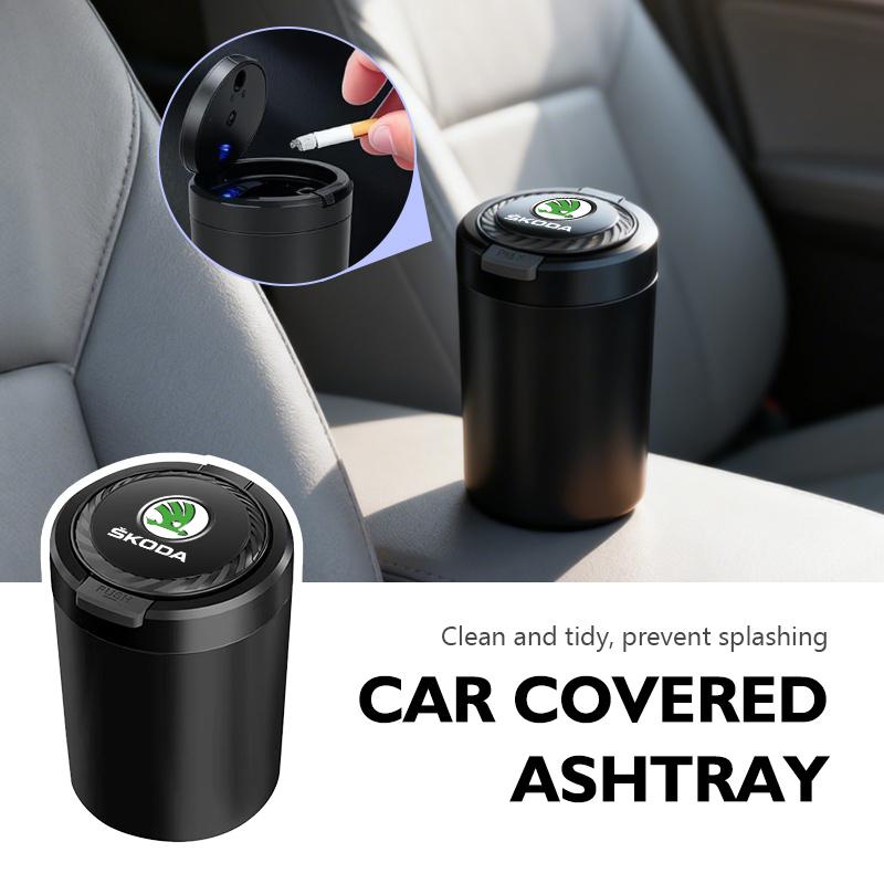 AAFO1 Car Emblem LED Ashtray Portable Smoke Ashes Holder Auto Interior Accessories For Skoda Kodiaq Fabia Kamiq Karoq Octavia 2 3