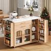 Isla de Cocina Móvil con Área de Trabajo Plegable, Carrito de Cocina, 5 Ruedas, Múltiples Soluciones de Almacenamiento, Estante para Especias, Cajón para Cubiertos, 120 x 45 (70) x 90 cm