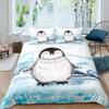 Pinguin Bettbezug Kawaii Tierdruck Schwarz Weiß Kleiner Pinguin Bettbezug Blau Eisberg Antarktis Winter Bettwäscheset
