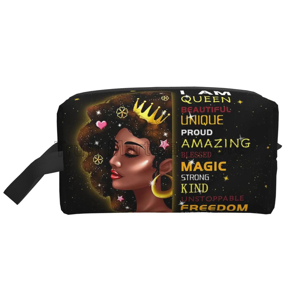 African American Woman Makeup Bag Organizer Portable Waterproof Cosmetic Bag Large Travel Toiletry Bag for Girls Women