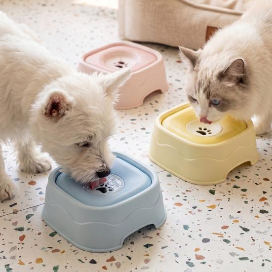 Cat Water Bowl Pet with Floating Disk, No Spill Dispenser Food Grade Plastic for Dogs Cats, Splash Proof Slow Drink Feeder Detachable Container