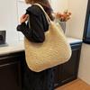 Women Straw Tote Handbag Large Capacity Vintage Shoulder Bag Solid Color Crochet Beach Handbag Ladies Summer Daily Bag