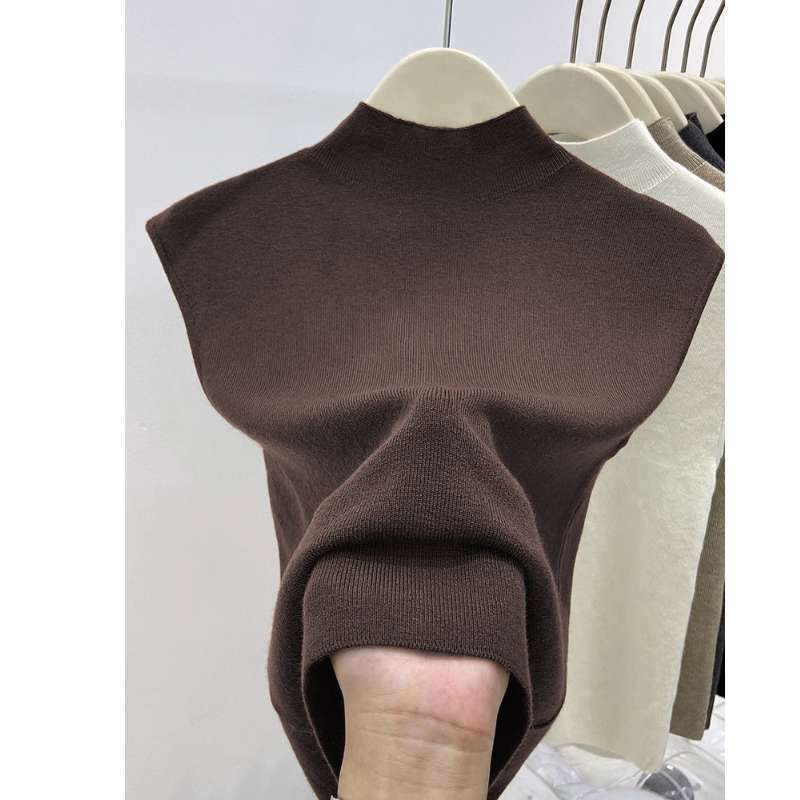 

2025 Summer Half Turtleneck Sleeveless Knitwear Women s Silm Slim Fit Inner Wear Silm Bottoming Shirt Vest Elegant Versatile Top Coffee XL [57.50 kg-65.00 kg]]