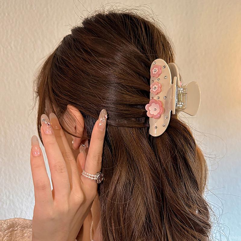 Sweet Acetate Pink Bowknot Pattern Hair Clip Claw Versatile Diamond Hair Accessories For Women Girls
