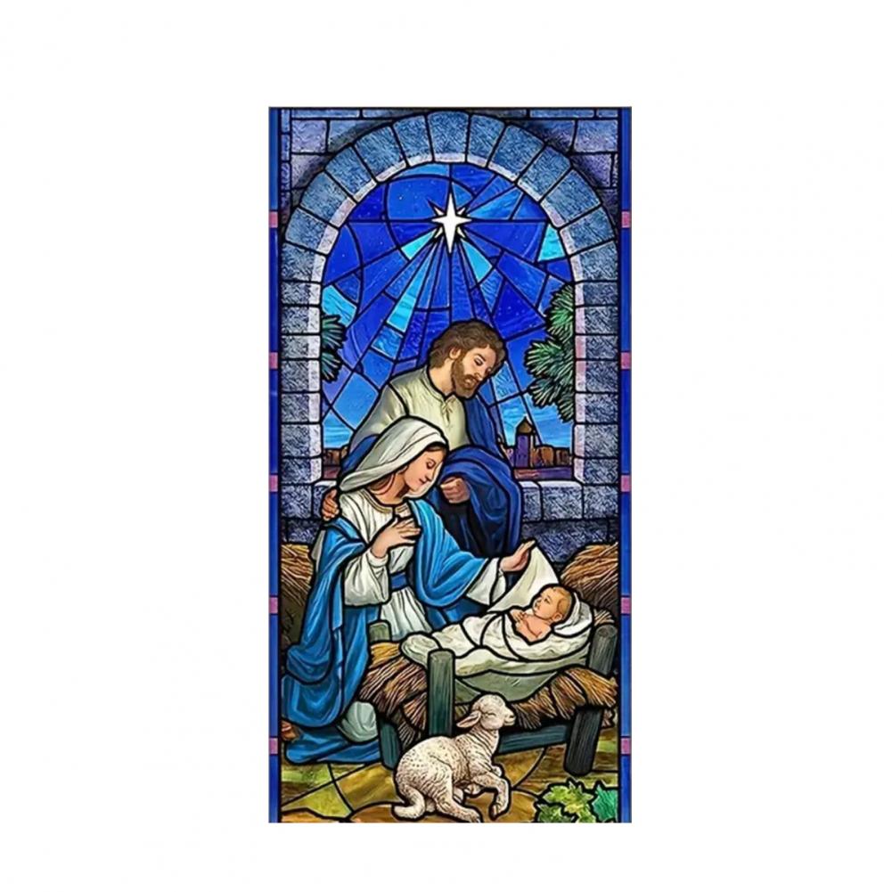 Christmas Decoration Fabric Door Banner Christmas Door Cover Set Nativity Scene Banner Decorations for Holy Night Xmas Door Sign