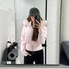 American pink fur collar hooded short cotton coat women's winter new slim fit thickened warm bread clothes cotton coat
