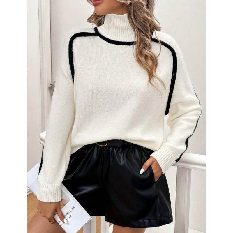

Autumn and winter semi-turtleneck three-dimensional striped thin casual loose pullover knitted sweater lazy wind sweater S