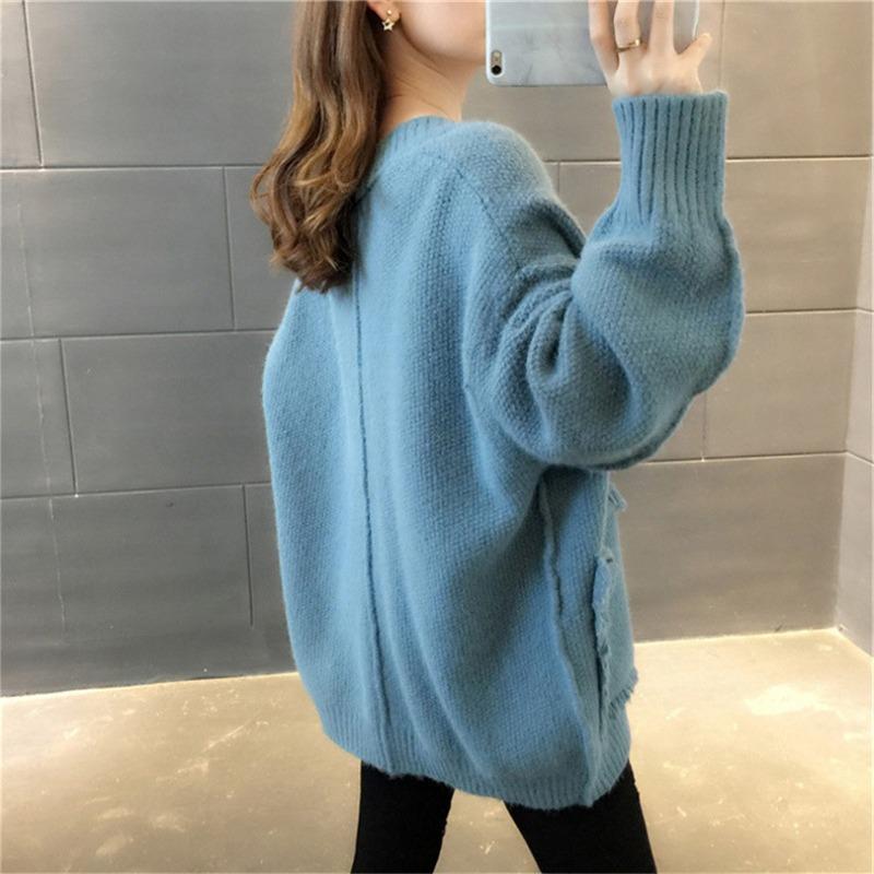 Lazy Wind Solid Color Fringe Sweater Jacket Women's Autumn Loose Single-breasted Knitted Cardigan
