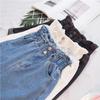 Elastic Waist Plus Size Wide Leg Denim Shorts - Korean Style A-line Loose Fit for Women