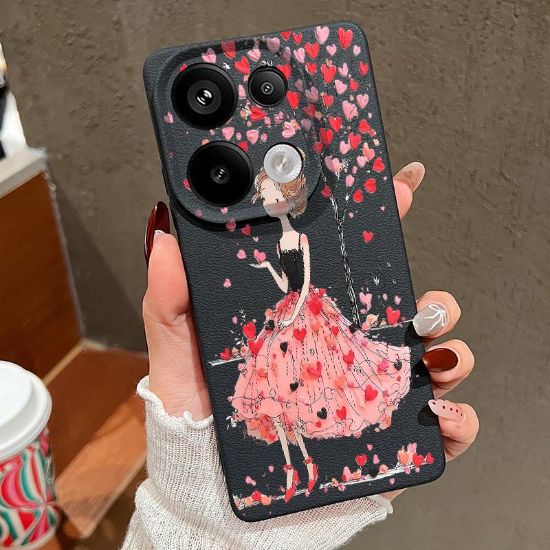 Lovely Girl Heart Print Case For Xiaomi 13T Pro Redmi Note 15 Pro 4G Redmi Note 14 13 Pro+ 5G Leather Texture Silicone Cover