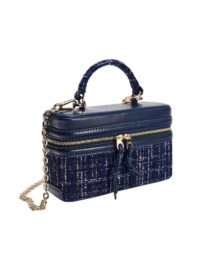 Vintage Square Chains Shoulder Bag for Women Elegant Woolen Box Crossbody Bag Luxury Brand Fashion