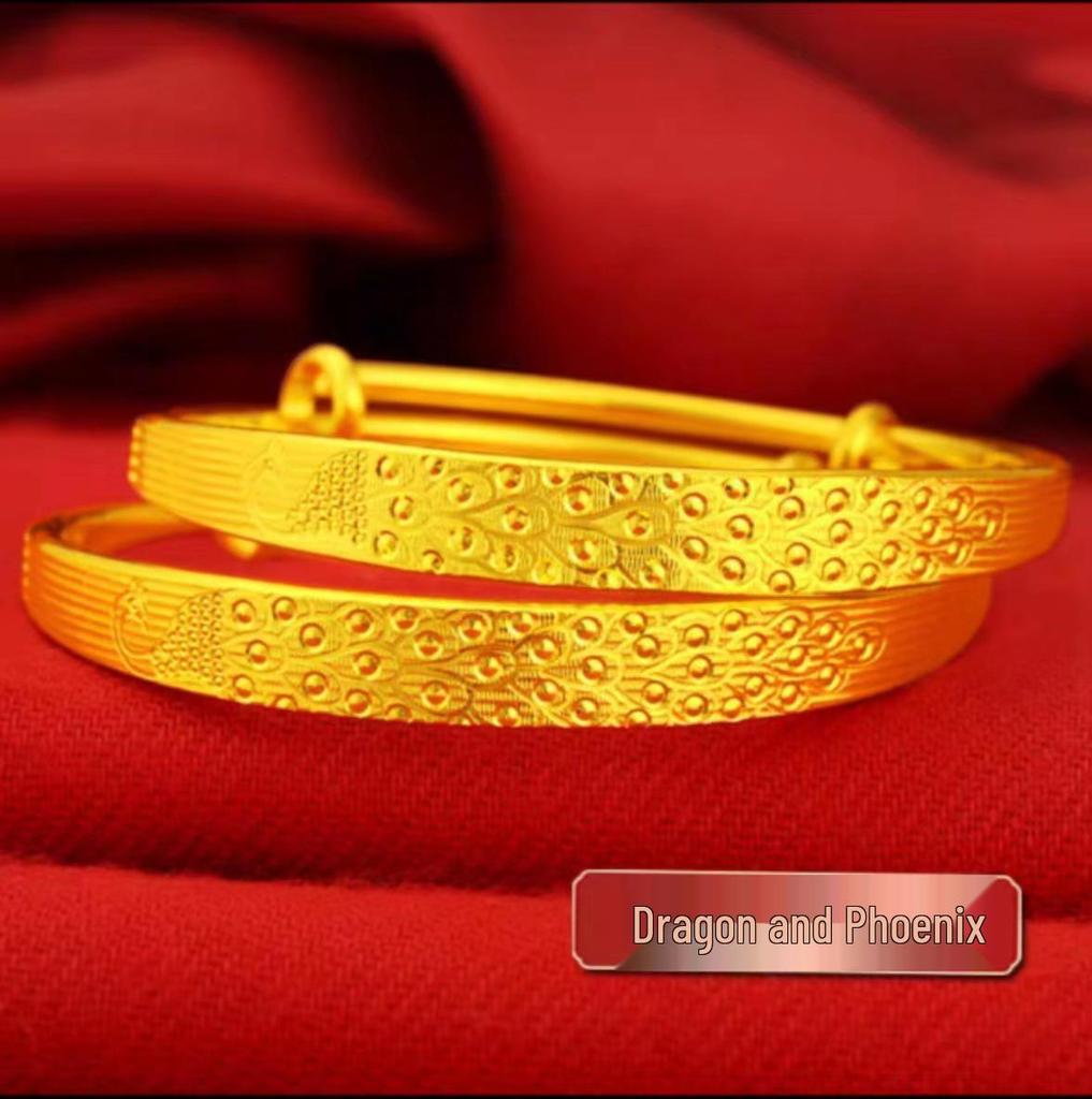 Gold-Plated Adjustable CNC Peacock Bangle - Women's Jewelry