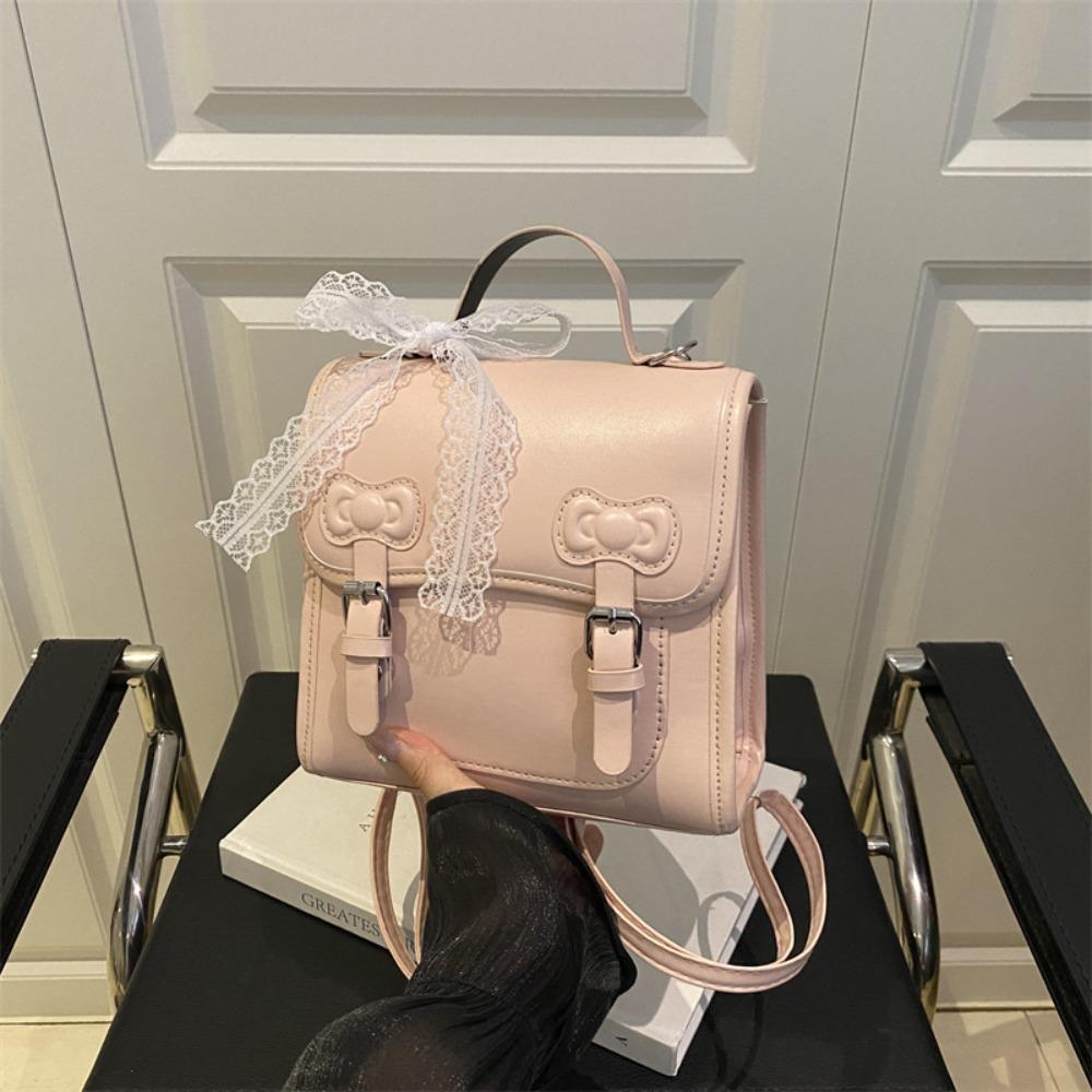 

Квадратный рюкзак с бантом, однотонный, студенческий, школьный, портативный, из ПУ, студенты розовый