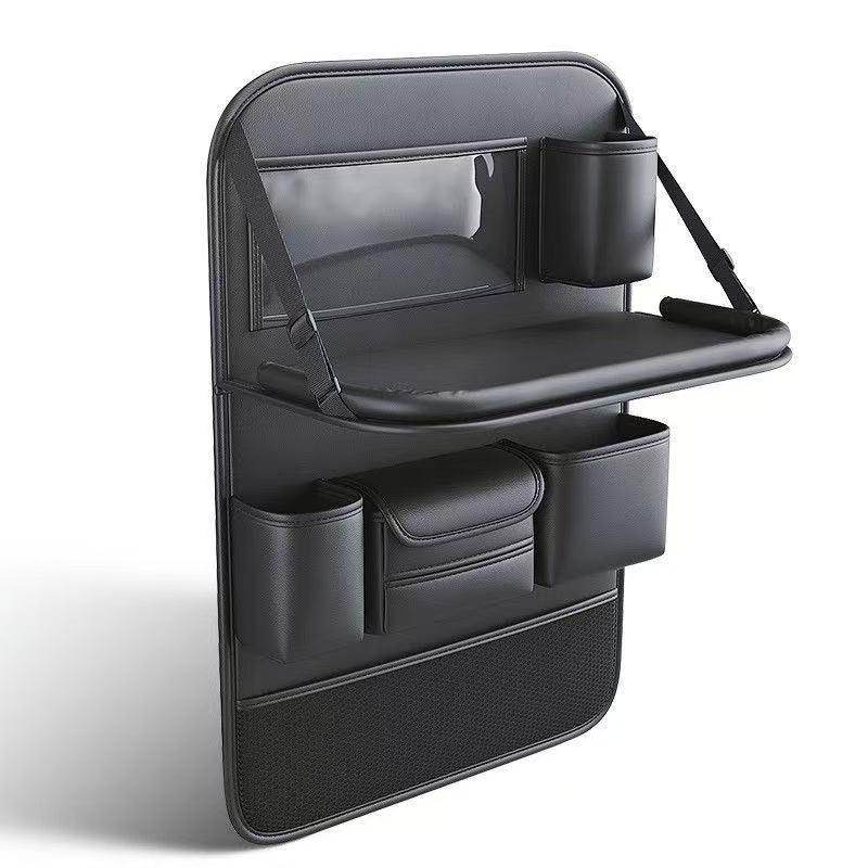 

Car Seat Back Storage Bag 6-Pocket with Foldable Table Seat Back Protectors Waterproof Anti-Kick Pad For Car Essentials чёрный