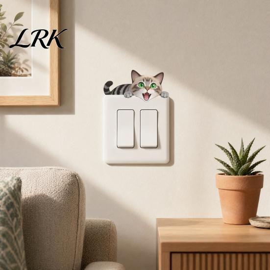 Modern Illustration Switch Plate Cover Light Stickers, Cartoon Animal Cute Cat Decor, Waterproof Removable Thin Sticker Stickers for Switch,