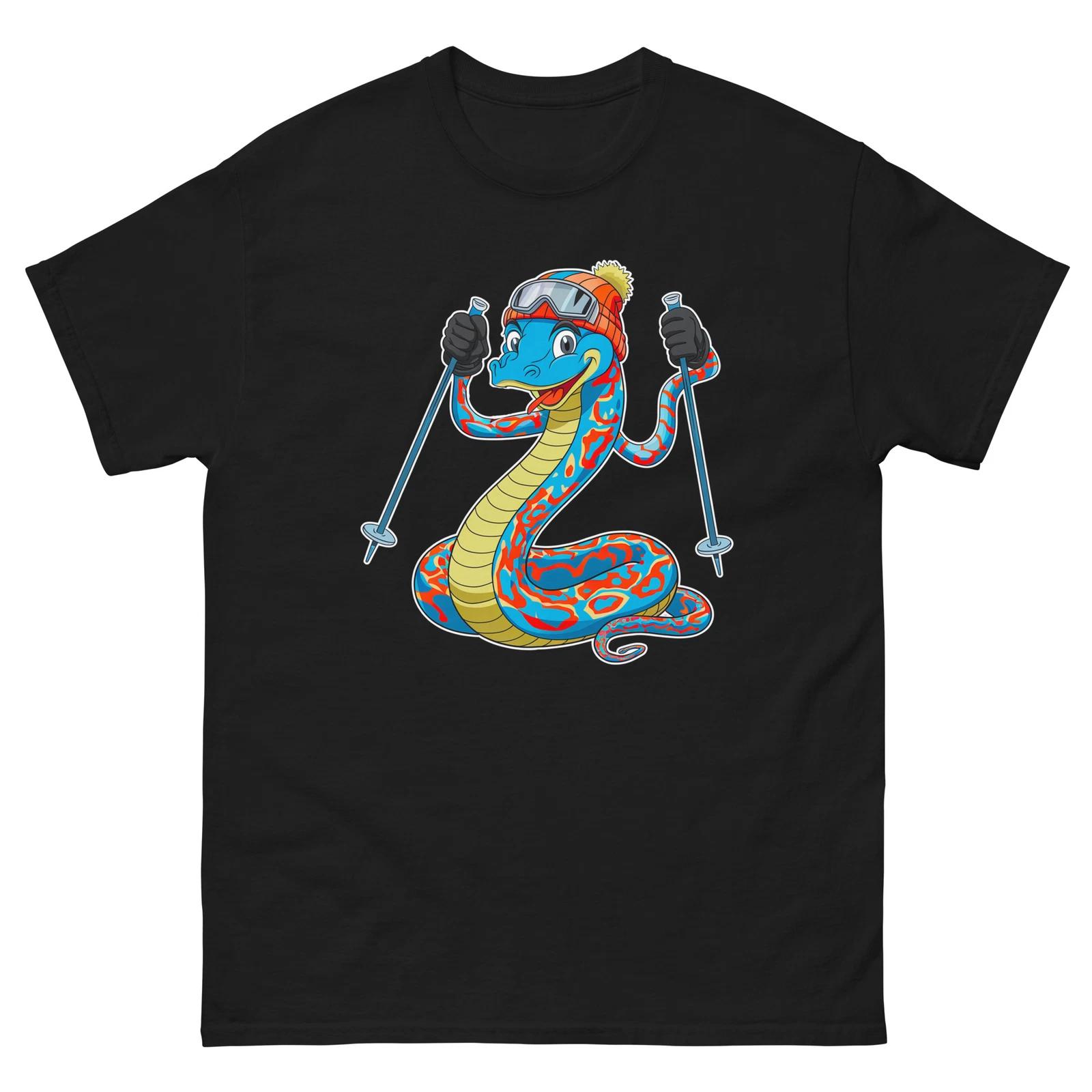 Snake Skiing Skier Fun Cartoon Ski Shirt T-Shirt M
