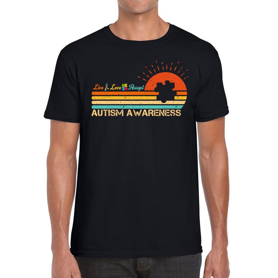 

Live Love Accept Vintage Retro Autism Awareness Unisex Mens T Shirt Womens Tops Tees S