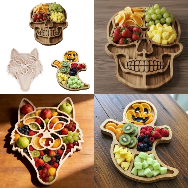 Friendly Wooden Halloween Party Tray Multipurpose Snacks Dish For Cheese Fruits Charcuterie Serving