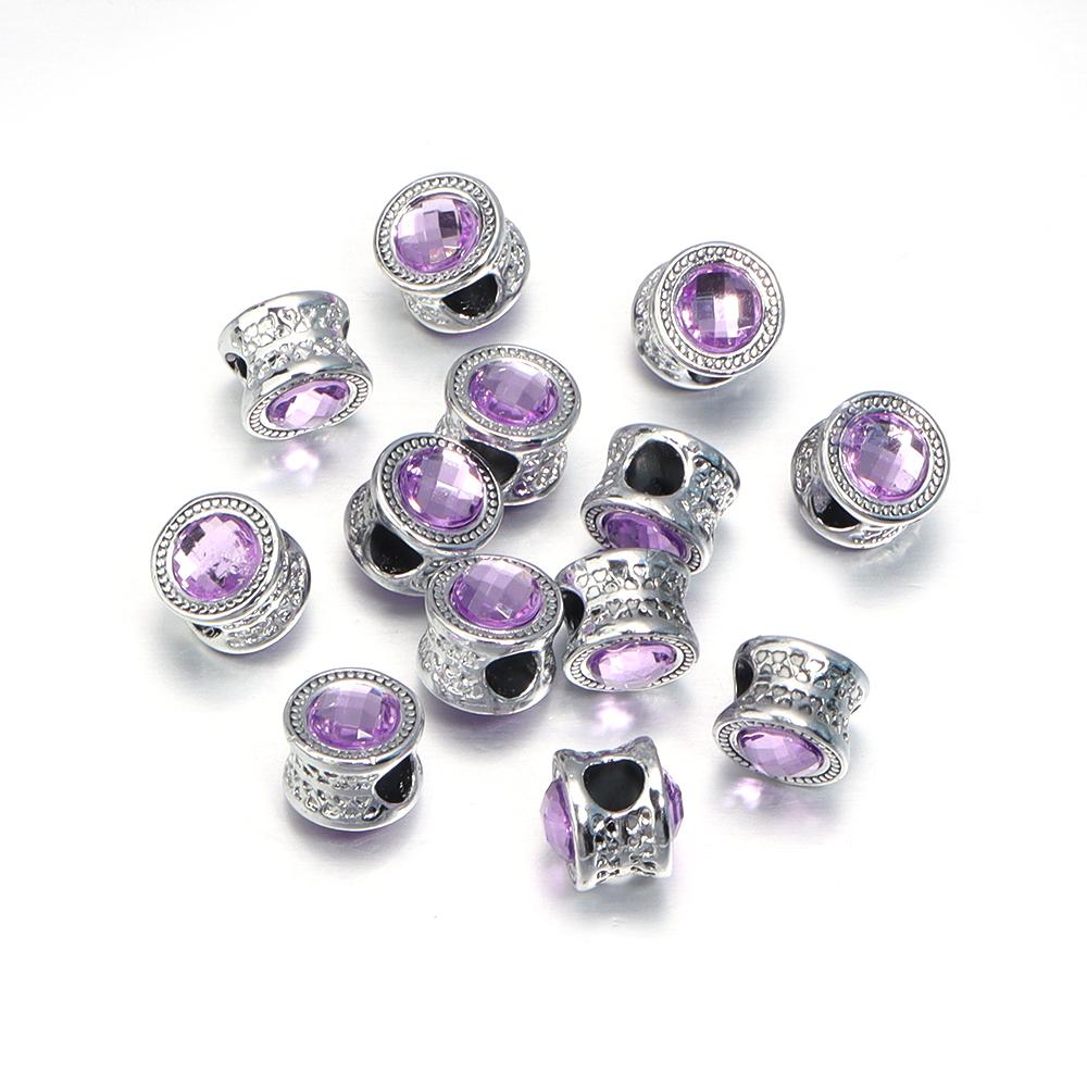 10pcs/Lot Color Alloy Rhinestone Spacer Beads Large Hole Barrel Bead for Jewelry Making DIY Charms Bracelet Hair Beads Accessory