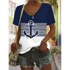 Stripe Printed T-shirt Fashionable Loose Short Sleeved Round Neck Versatile Comfortable Women's V-neck T-shirt