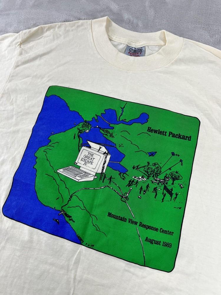 

Vintage 80s Hewlett Packard Shirt Mens XL Yellow Tech Silicon Valley HP Computer Unisex T-Shirt S