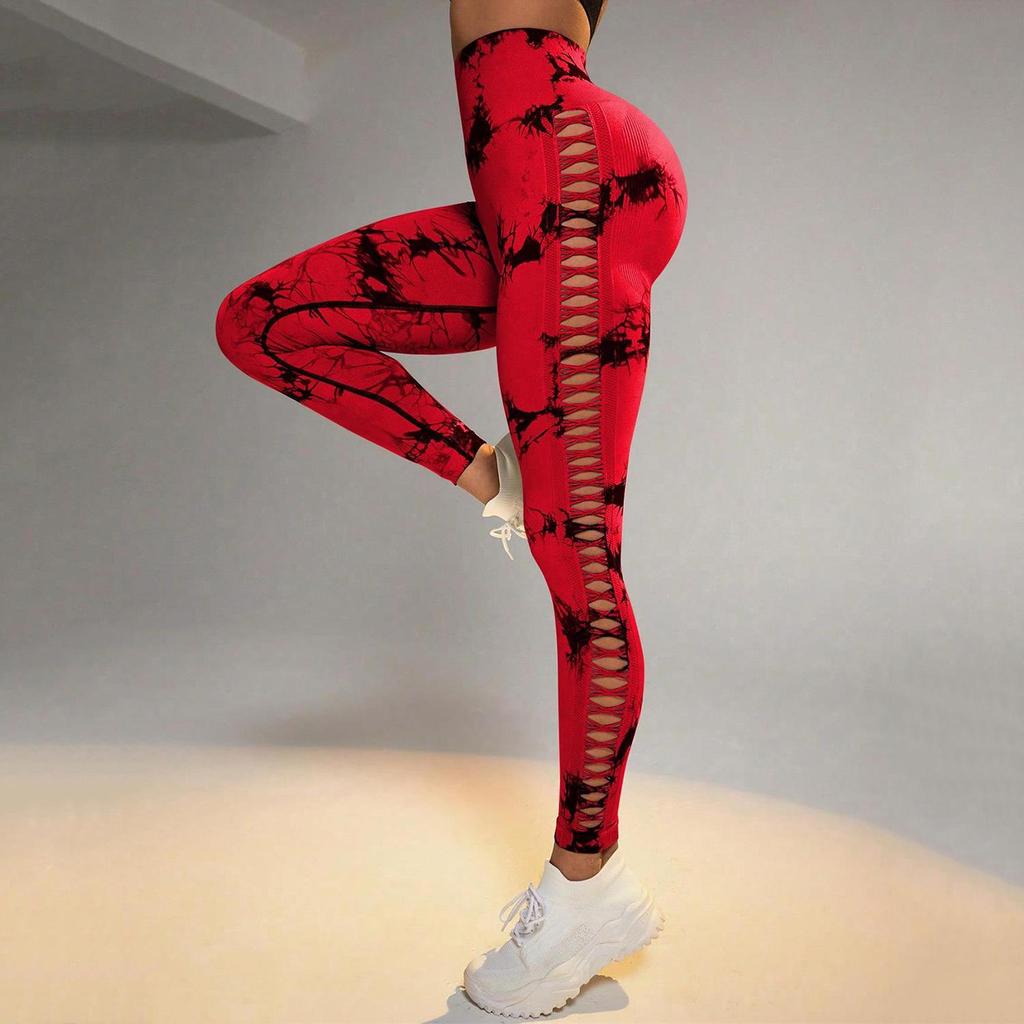 European & American Tie-Dye Mesh Yoga Pants: High Elastic, Seamless, Side Cutout, Outerwear Leggings with Hip Lifting Feature