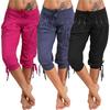Plus Size Casual Women's Solid Color Sequined Pleated Drawstring Capri Pants