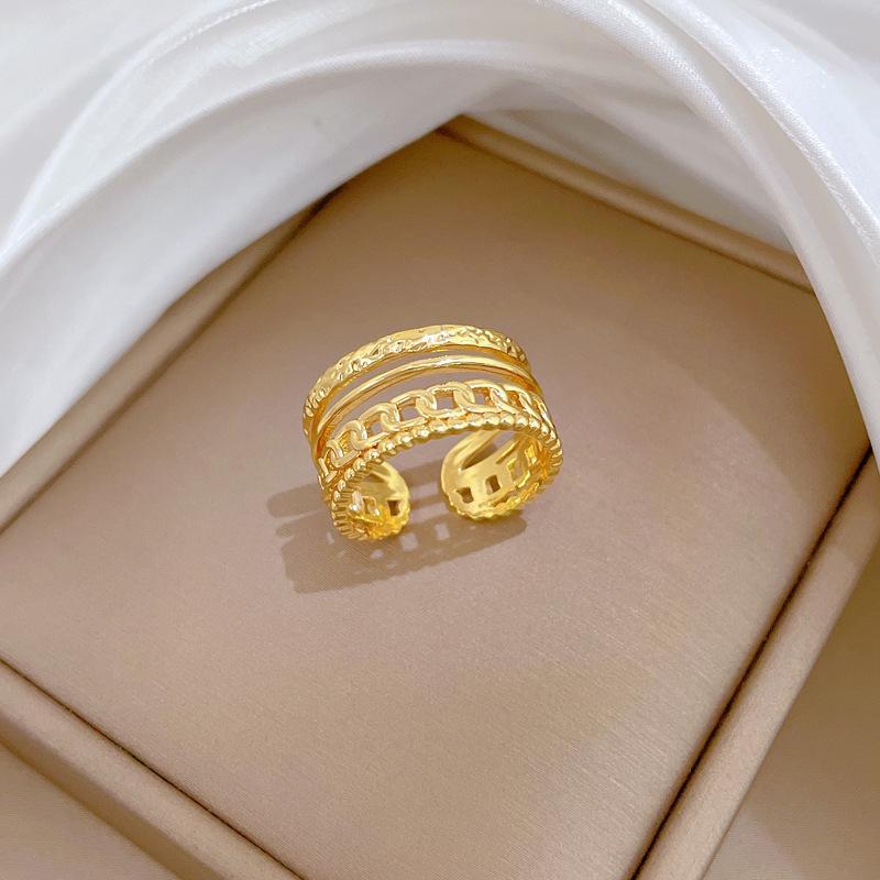 

Hip Hop Hollow Cuban Chain 4 Layers Ring for Women Girls Trendy Adjustable Open Copper Ring Jewelry Accessories Gifts