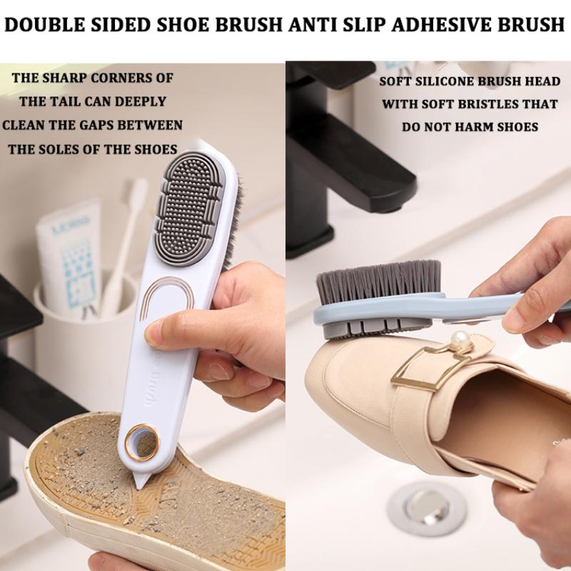 Double-Sided Shoe Brush Soft Bristled Cleaning Brush Silicone Brush Head Long Handle Brush Clothes Shoes Household Cleaner Tools
