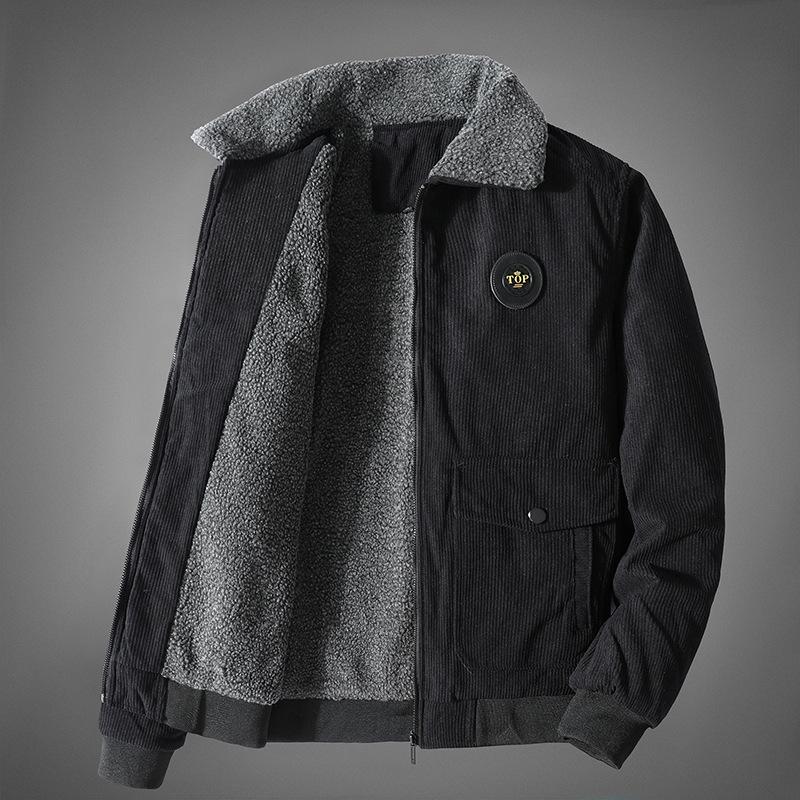 

Spring and Autumn Men s Jacket Jacket Casual Business Jacket Winter Lapel Fleece Men s Cardigan Top 5XL чорний