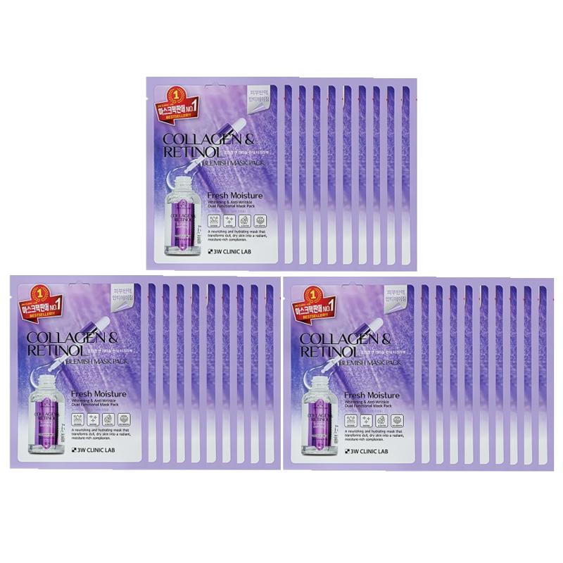 3W CLINIC Sheet Mask Pack ( PDRN, Whitening, CICA & Hyaluronic, EGF 100 Exosome, Collagen & Retinol) (16 Options)