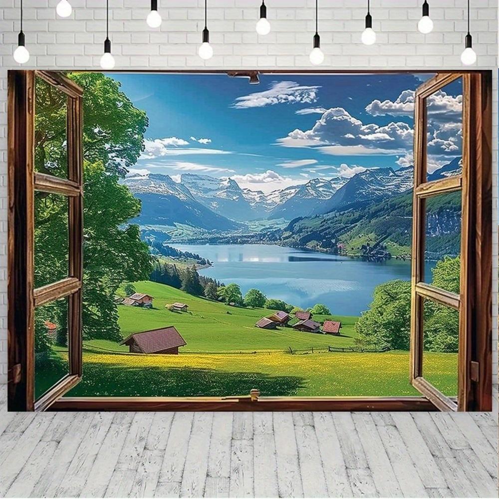 Forest Landscape Wall Background Fabric - Magnificent Tree and Lakeside Views Perfect for Living Room and Party Settings
