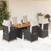 Vidaxl 7-Cz. Garden Furniture Set With Cushions, Black, Poly Rattan