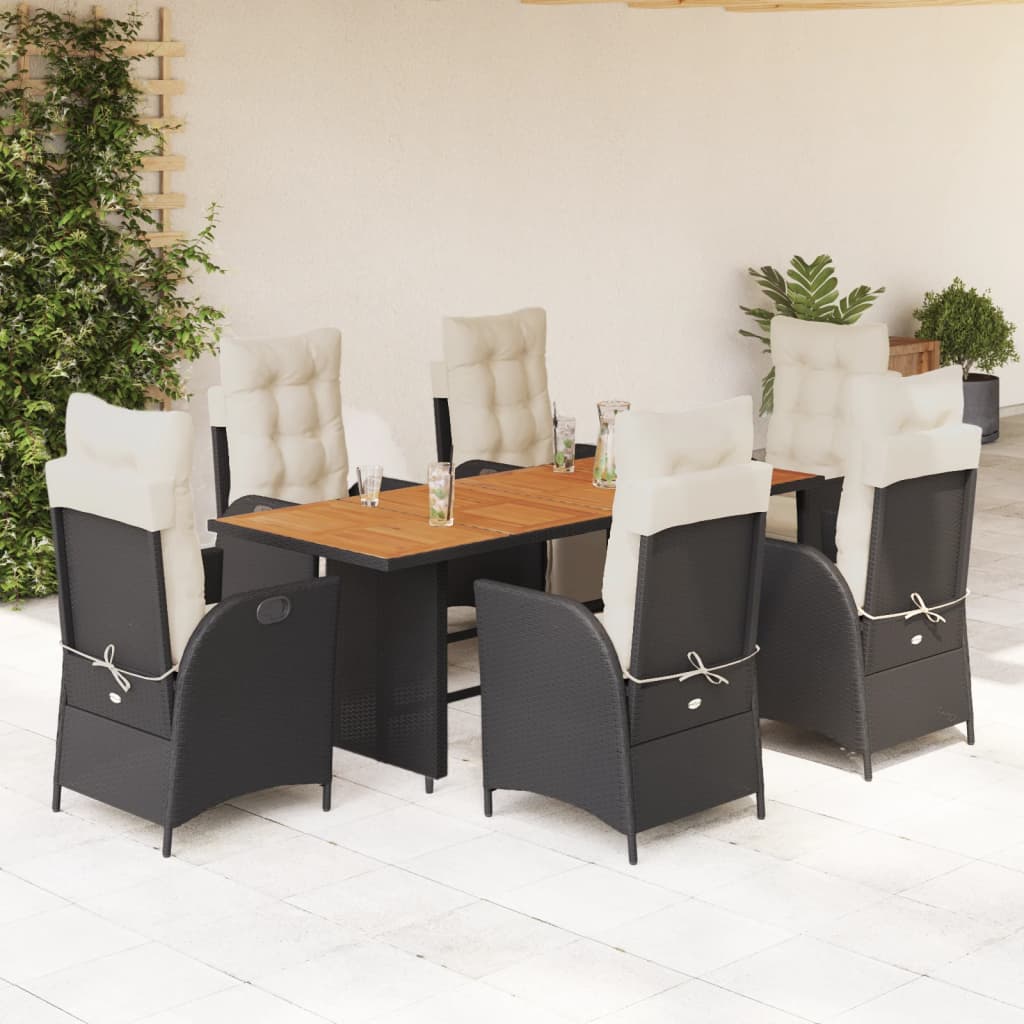 Vidaxl 7-Cz. Garden Furniture Set With Cushions, Black, Poly Rattan