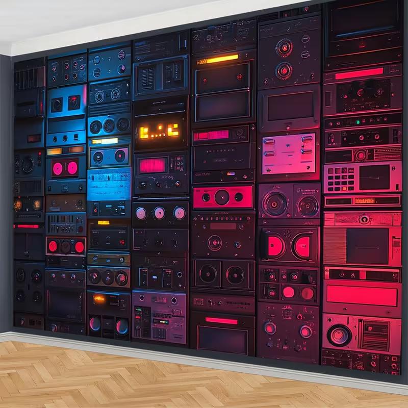

2D Glowing Neon Stereo Backdrop for Music Lovers, Night Events and Edgy Content Creation 47.2x31.5inch/120*80cm