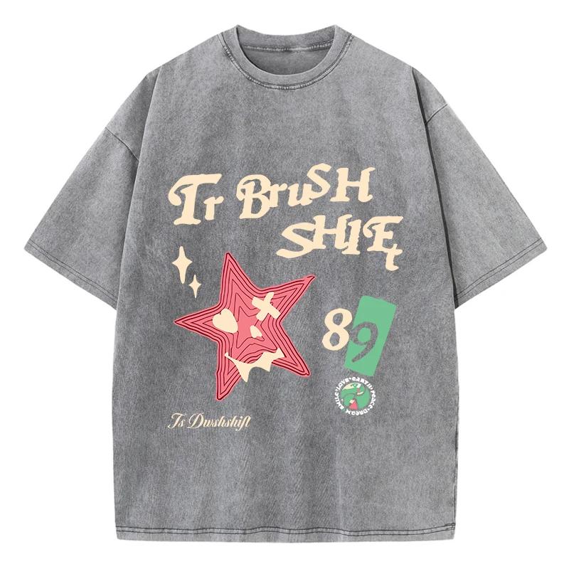 Oversized Women Washed T-Shirts Stars And Letters Printed Tee Shirts Cotton Crewneck Oversize Tees Vintage Summer Female Clothes S разноцветный