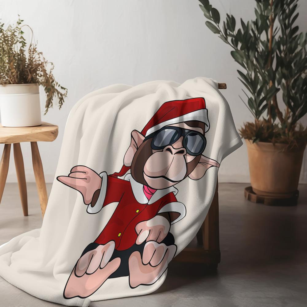 

Soft Throw Blanket Cute Monkey Design Cozy Flannel Warm Bedding Home Decor Gift Unique Animal Pattern Comfy Throw for Couch Sofa 75x90cm