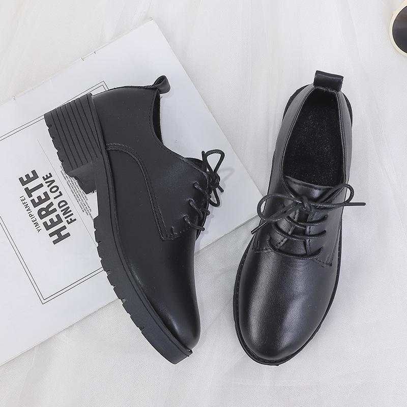 Loafers Women's 2025 Autumn New Black Small Leather Shoes Thin Low-heeled Thick-heeled Single Shoes Fashionable Lace-up Work Shoes