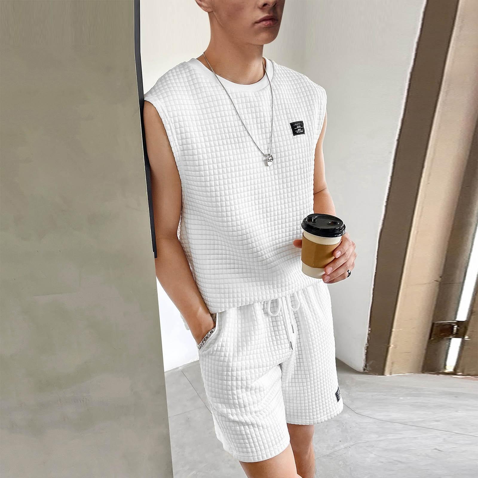 

Мужской спортивный костюм, летний повседневный костюм, мужской жилет без рукавов, шорты, комплект из двух предметов XL белый