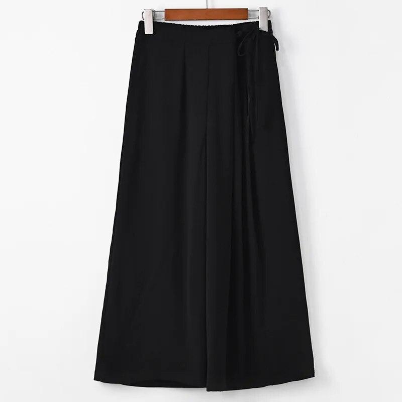 Johnature Spring Vintage High Waist Wide Leg Pants Belt Patchwork Pockets Casual Trousers Solid Color Soft Women Pants