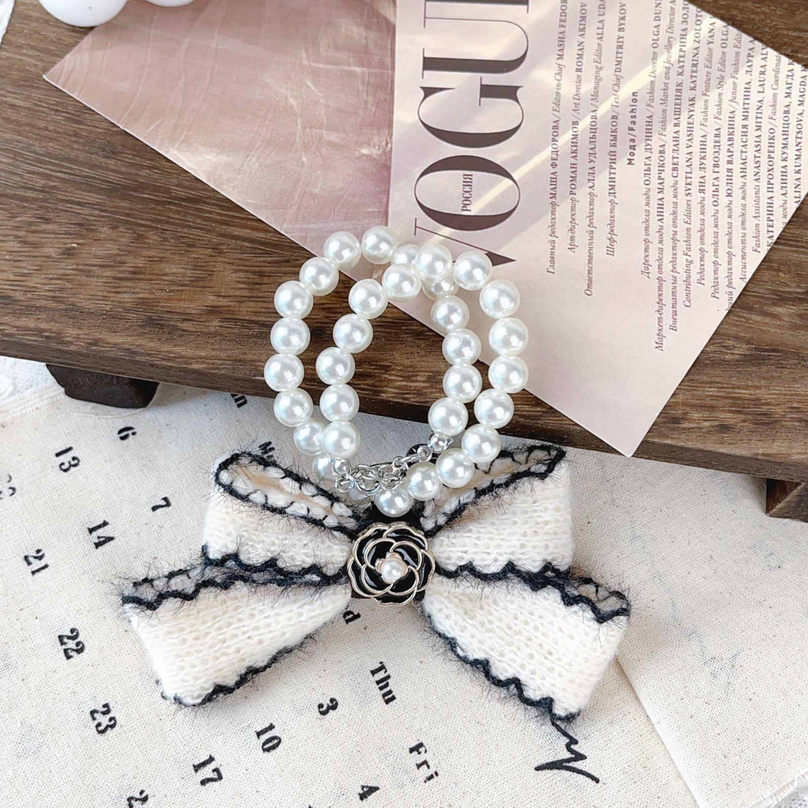 Xiaoxiangfeng Pet Pearl Necklace Original Pet Necklace Cat Dog Temperament Photo Prop Pet Neck Ornament S:27+5.5cm