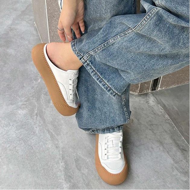 Baotou Half Slippers Women's Little White Shoes No Back Heel Retro Thick Soled Board Shoes