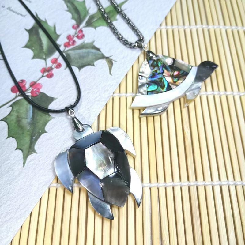Handmade Shell Turtle Pendant Necklace With Polished Abalone And Conch Shell For Casual Wear