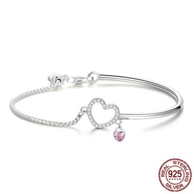 Silver Jewelry Women's Heart S925 Sterling Silver Fashion Women's Silver Bracelet