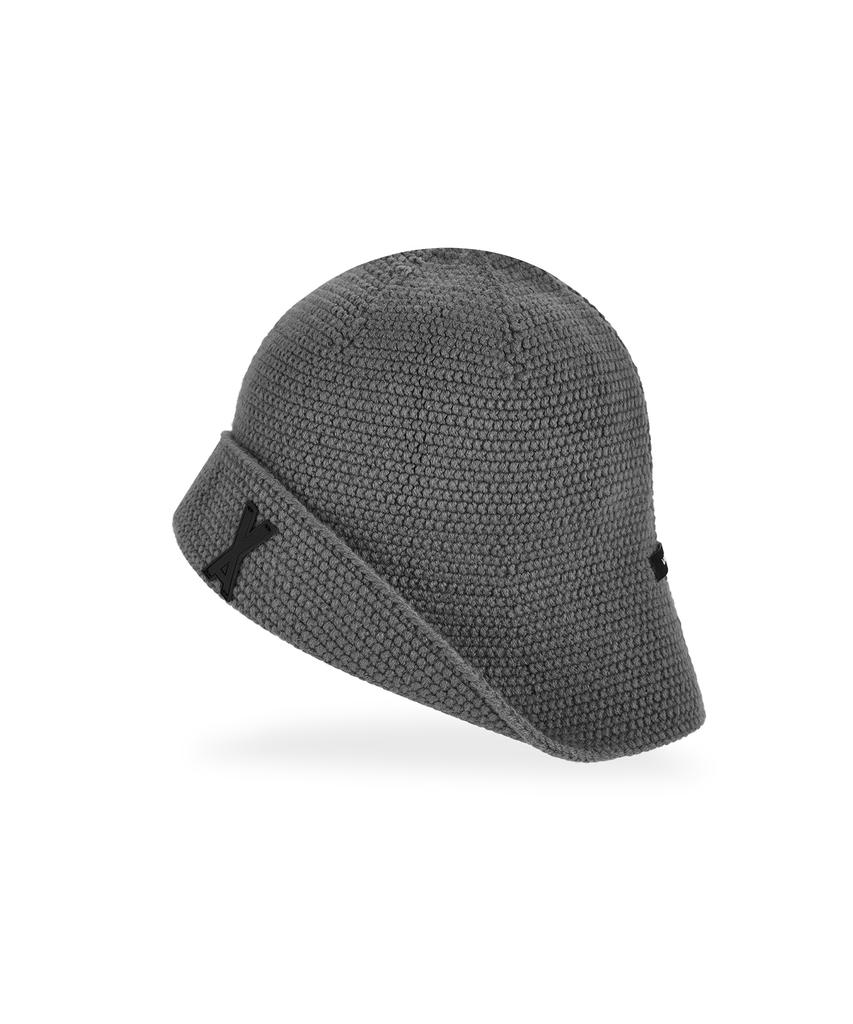 Bajal Va Patch Wide Brim Knit Bucket Hat Gray