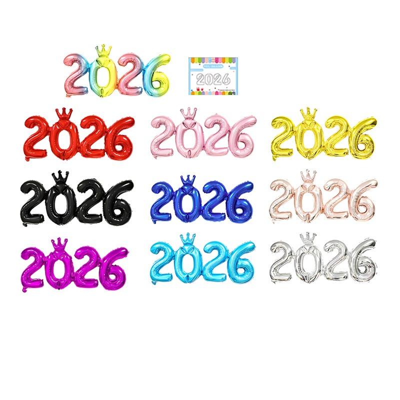2026 Shiny Crown Foil Balloon for New Years Eve Celebration Party Aluminum Film Decorations Festive Digital Themed Ornament