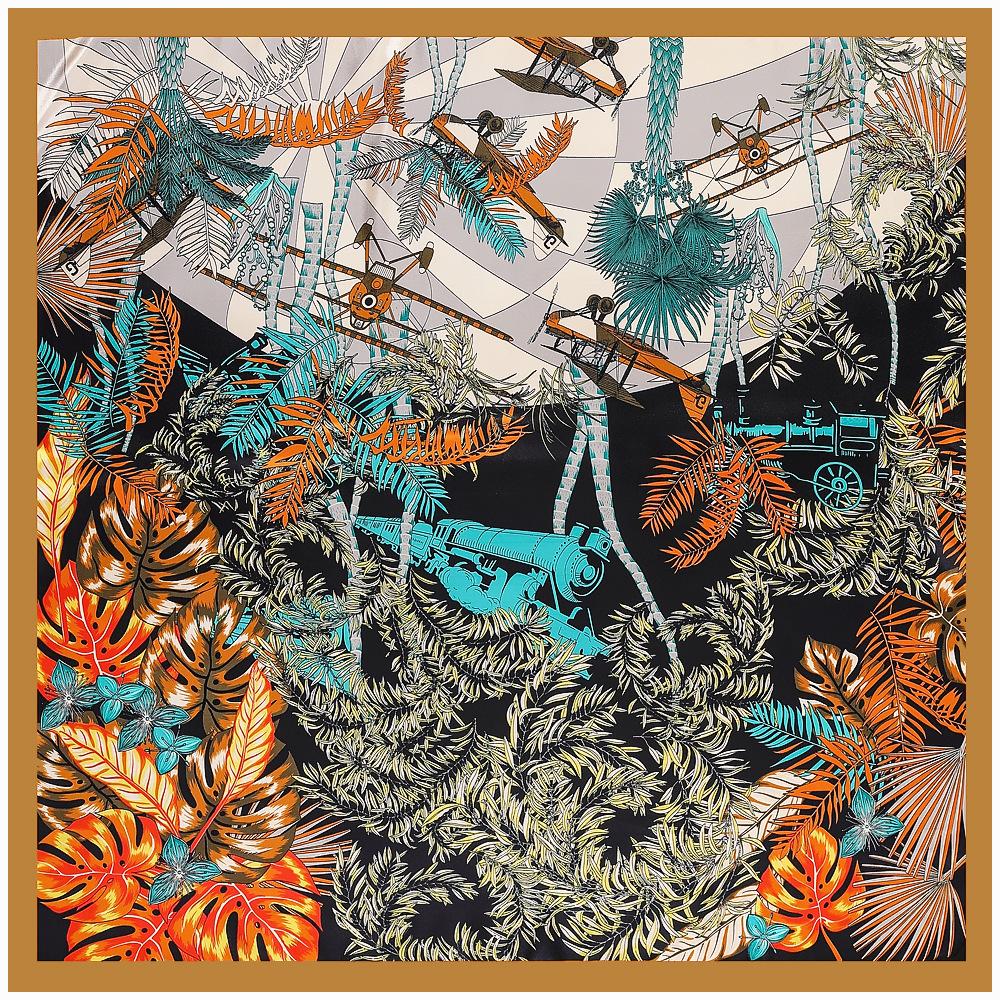 Luxury four leaf clover flower Headband Hijab Bandana Women Satin Silk Scarf Shawl Foulards Femme Square Scarves Wraps 90*90CM