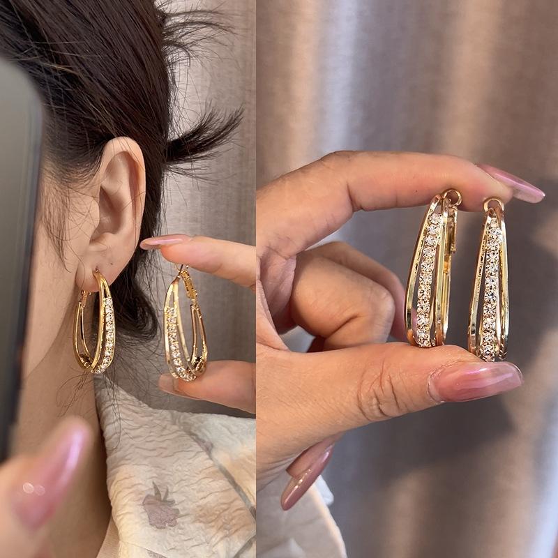 Multi Layer Zircon Ear Hoops Fashionable Elegant Exaggerated Earrings for Women High End Jewelry золотой