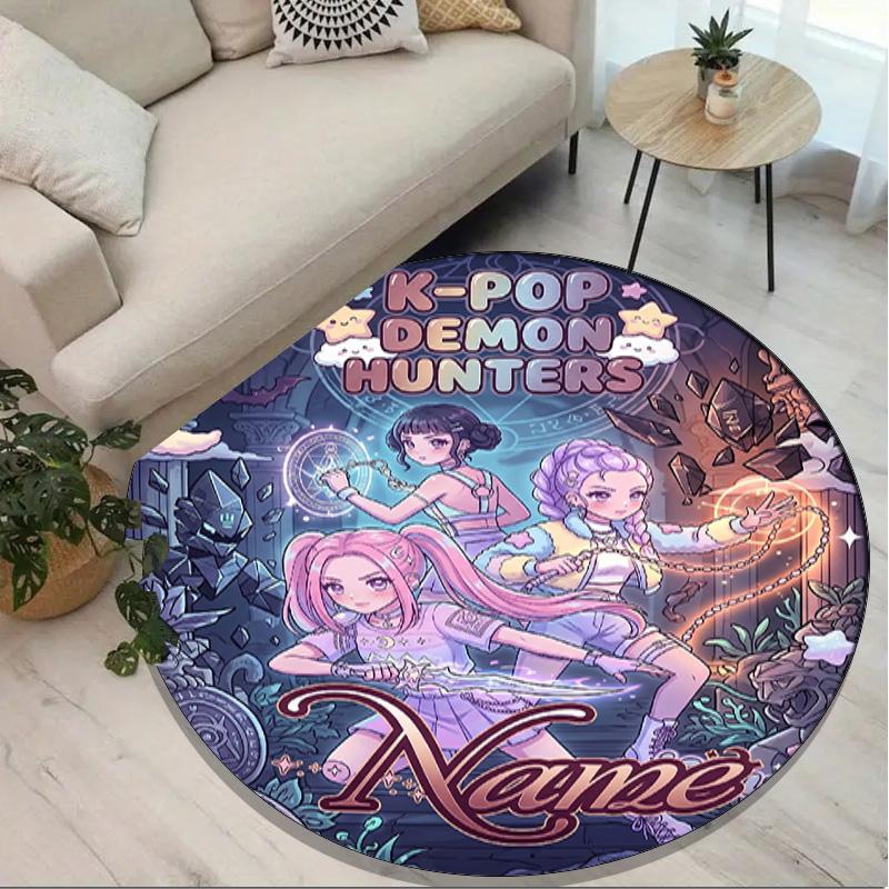 Benutzerdefinierter Name Personalisierter Kpop Dämonenjäger Druck Runder Teppich, Vielseitiger Heimdekorations Teppich, für Spielzimmer, Wohnung, Balkon, Eingangsbereich, Flur Geschenk